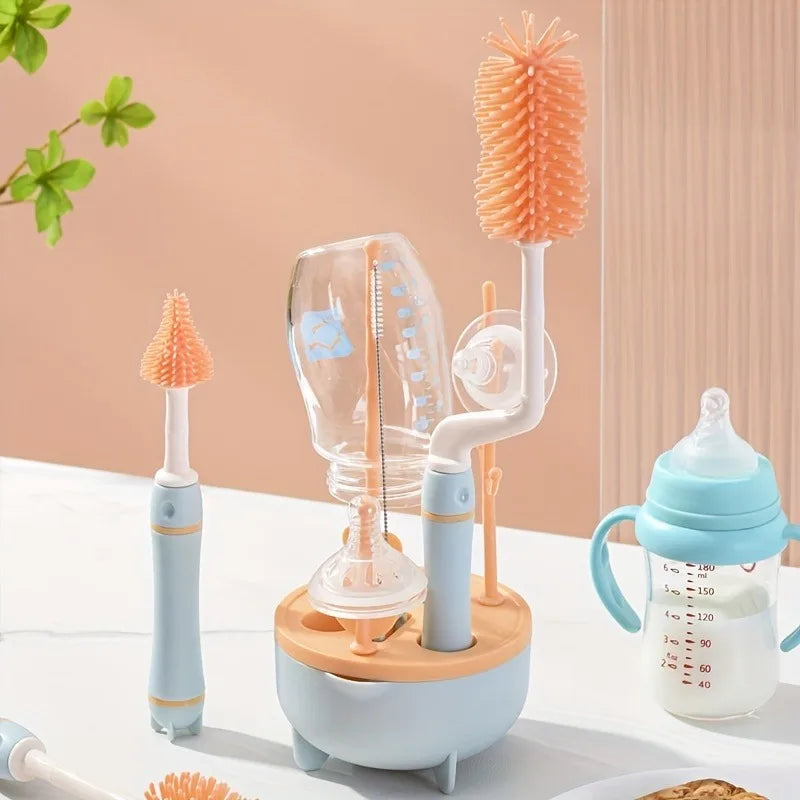 Portable 6 in 1 Baby Bottle Cleaner Set with Drying Rack